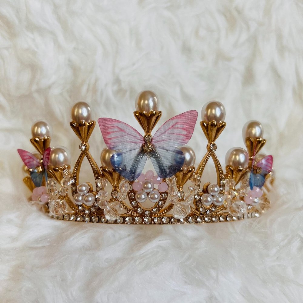 Faux Pearl Butterfly Crown Headband